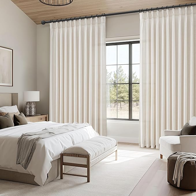 60 Inch Wide Curtains 90 Inches Long 2 Panels Set for Living Room, Pinch Pleated Linen Sheer Patio Sliding Door Luxury Curtain Privacy that Let Light in Cortinas para Cuarto 7-1/2 FT Length
