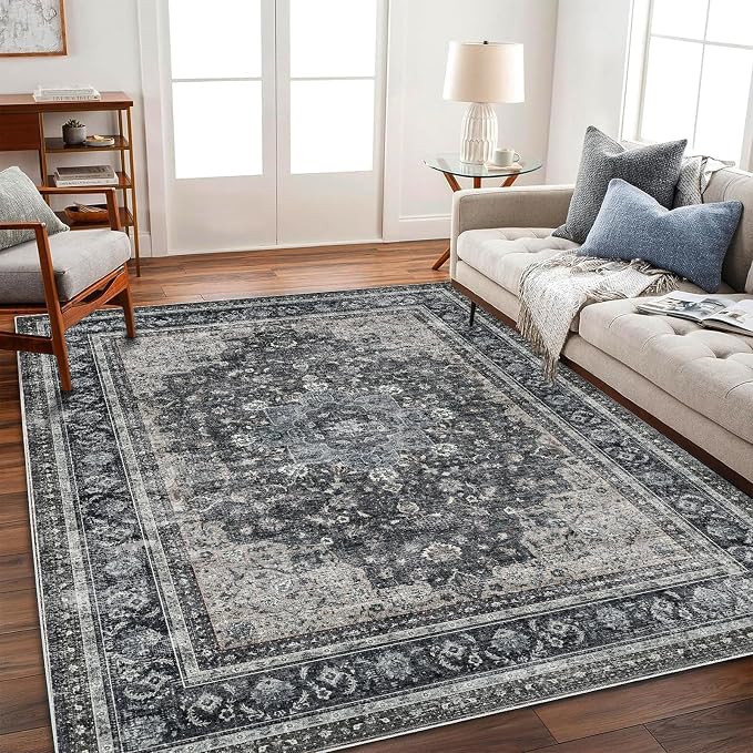 CHAMPLANT Washable Area Rug 9'x12' Retro Boho Design Non-Shedding Easy Care Ideal for High Traffic Areas in Living Room Bedroom Office Coffee Table Kitchen Large Carpet