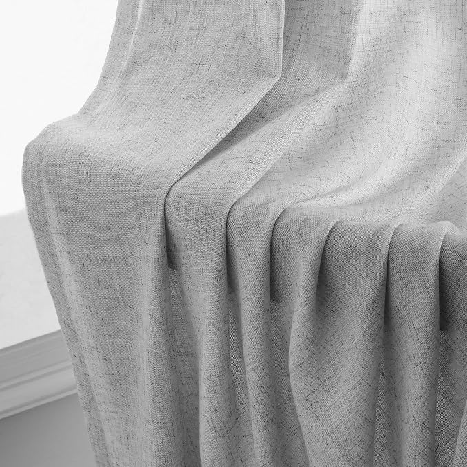 Aersas Light Grey Linen Curtains 84 Inch Length for Living Room Set of 2 Grommet Light Filtering Linen Drapes Modern Farmhouse Ash Dove Heather Gray Semi Sheer Curtain Panels 84 Inches Long