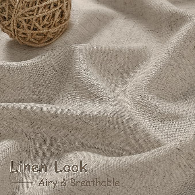 Nanspring Cobblestone Linen Curtains 80 Inch Length for Living Room Light Filtering Semi Sheer Curtain Back Tab Modern Farmhouse Decor Elegant Drapes for Bedroom Dinner Room 52x80, 2 Panels