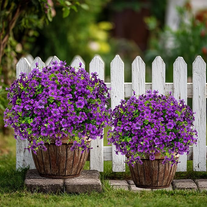 AXYLEX Artificial Flowers for Outdoors Fake Plants - 16 Bundles Fake Plants UV Resistant No Fade Faux Plastic Greenery Home Garden Porch Patio Decoration Office Indoor (Purple)
