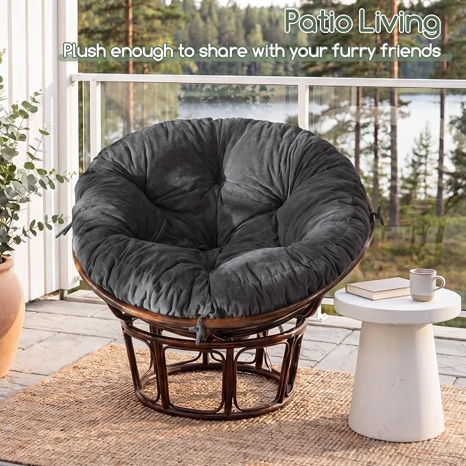 HIGOGOGO Papasan Chair Cushion with Chenille Cover (Without Chair), Soft Supportive Cushion, Dark Grey, 48 x 48 Inch