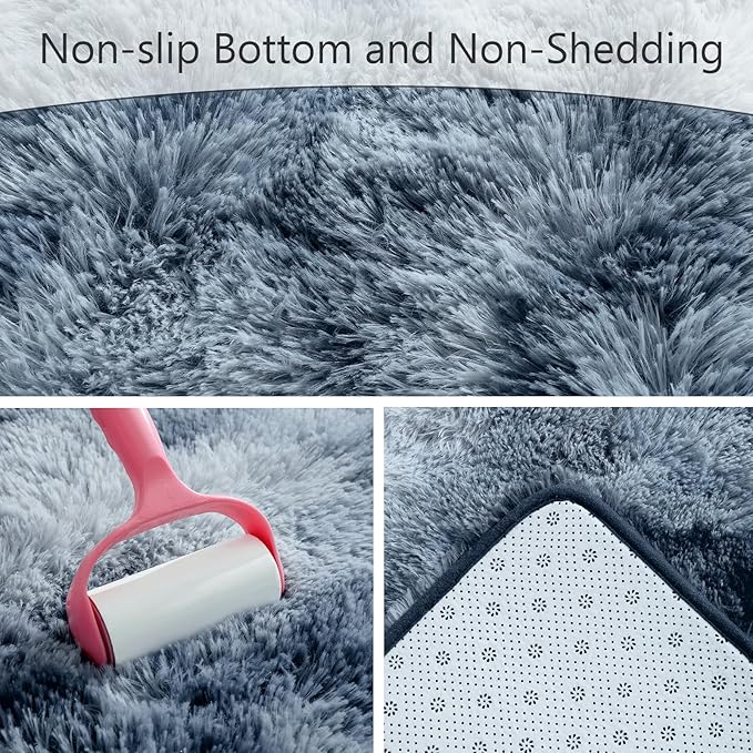 AROGAN Soft Rainbow Area Rugs for Girls Room, Fluffy Girls Bedroom Rugs, Princess Rug, Cute Colorful Carpet for Kids Teens Nursery Toddler (Blue-Grey, 4×6 Feet)