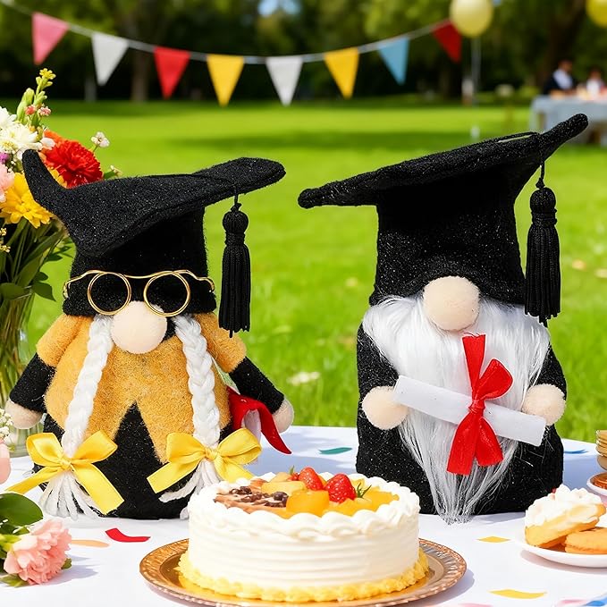 Eimilaly Happy Graduation Gnome Plush Decorations for Students, Tomte Gnomes Decor Set for Graduation Theme Party Gnome Decor - 2PCS