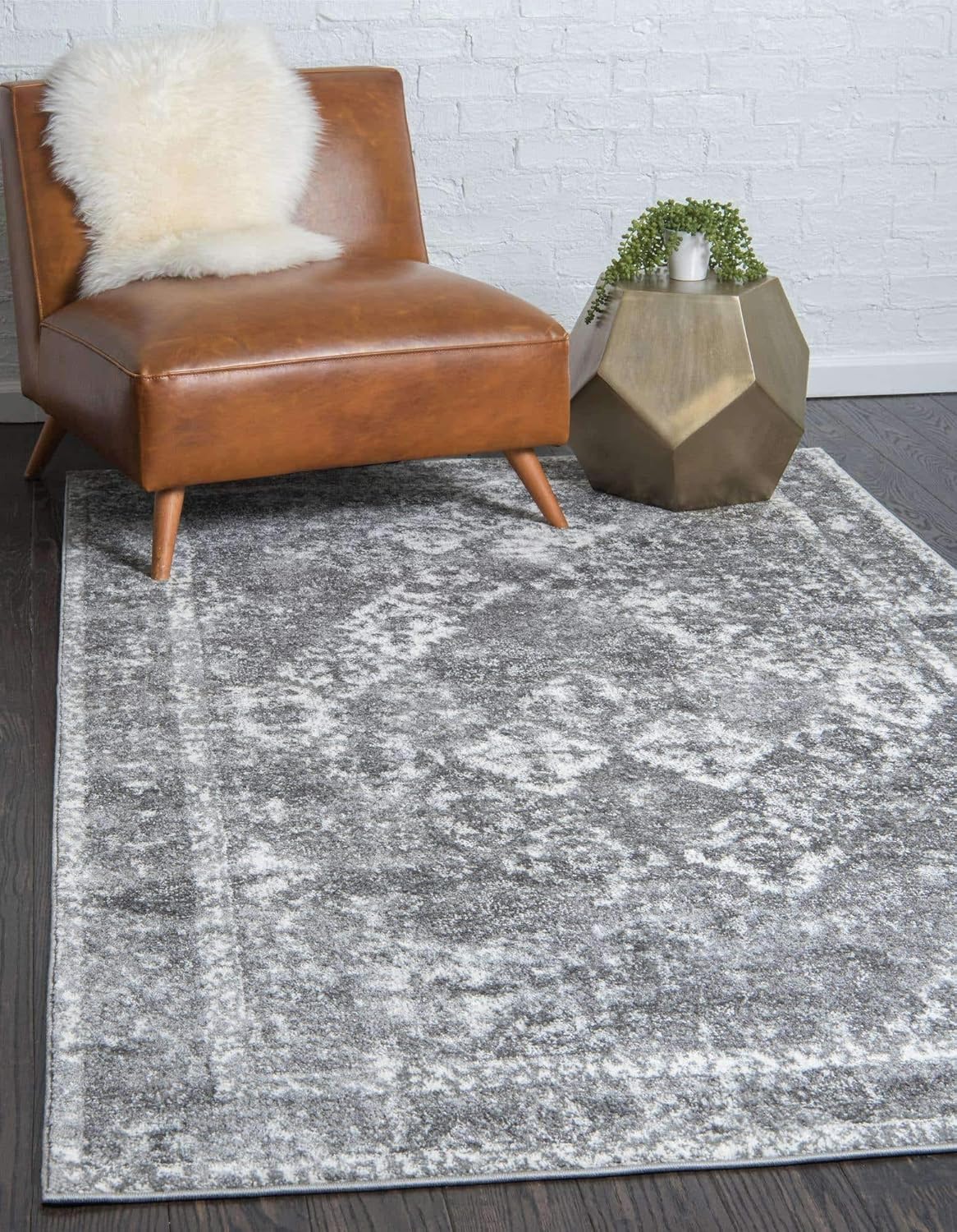 Unique Loom Rosso Collection Vintage, Traditional, Bohemian, Geometric, Distressed, Southwestern Area Rug, 4' 0" x 6' 0", Gray/Ivory