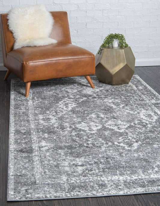 Unique Loom Rosso Collection Vintage, Traditional, Bohemian, Geometric, Distressed, Southwestern Area Rug, 5' 0" x 8' 0", Gray/Ivory