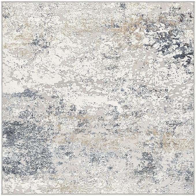 DMOYEST Square Area Rug Living Room Rugs - 5x5 Washable Large Soft Indoor Neutral Modern Abstract Low Pile Rug Carpet for Bedroom Dining Room Farmhouse Home Office - Beige Blue