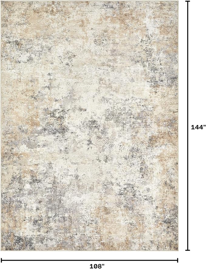 UERMEI 9x12 Area Rug Living Room Rugs - Washable Neutral Modern Abstract Soft Thin Large Rug Indoor Floor No Slip Rug Carpet for Bedroom Under Dining Table Home Office Decor - Golden Grey