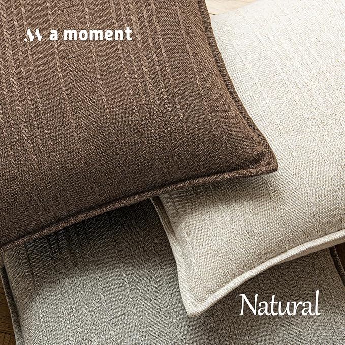 a moment Linen Pillow Covers Set of 2,Boho Farmhouse Throw Pillowcases Neutral Textured Decorative Covers for Couch Sofa,Soft Linen Blend Accent Case Cushion Living Room Home Decor 24"x24"Hazel