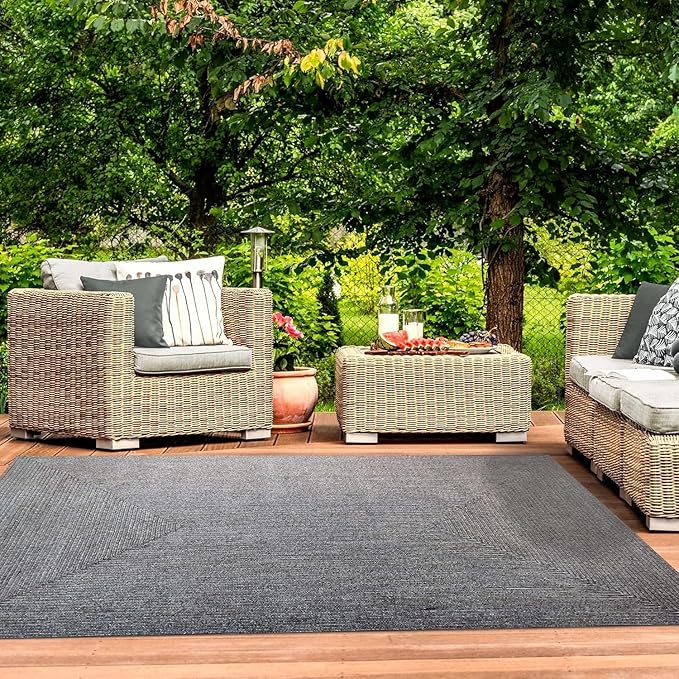Superior Indoor/ Outdoor Large Area Rug, Reversible Braided Home Floor Decor for Living Room, Kitchen, Entryway, Patio, Front Porch, Deck, Modern, Boho, Farmhouse Style, 5' x 8', Slate