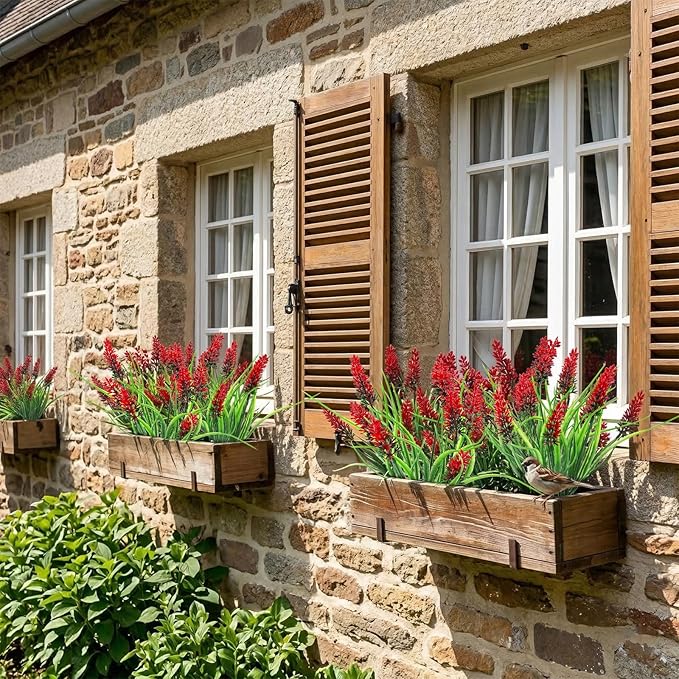 Rowfad 22 Pcs Artificial Outdoor Flowers Fake Outdoor Plants Monkey Grass with Red Flowers for Pot Decor for Window Garden Patio Hanging Planter Pathway Front Porch (22, Red)
