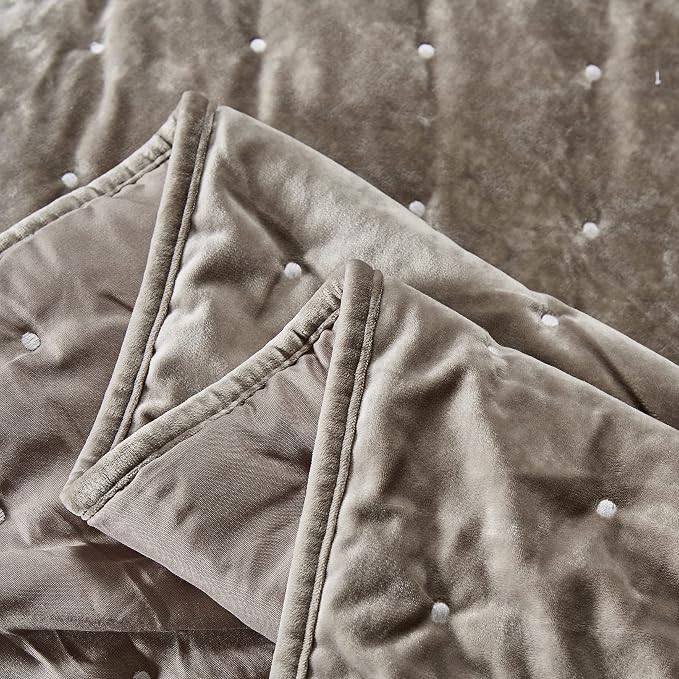 Tache Velvet Dreams Luxurious Velveteen Velour Super Soft Plush Warm Cozy Diamond Tufted Polka Dot Quilted Coverlet Tan Beige Neutral Bedspread Set, Full