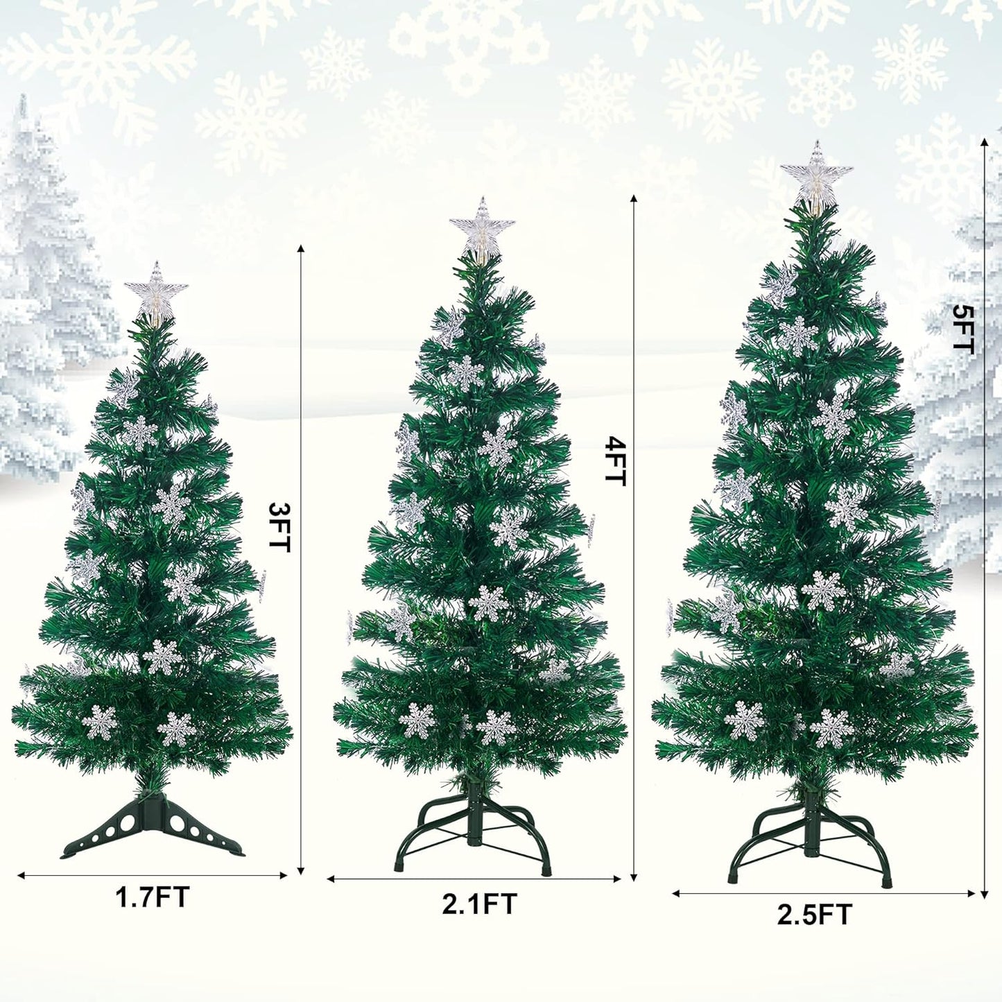 Prsildan 4 FT Artificial Christmas Tree, Pre-Lit Optical Fiber Xmas Trees with Multicolor LED Lights, Snowflakes & Top Star, Lighted Christmas Tree Holiday Home Decor