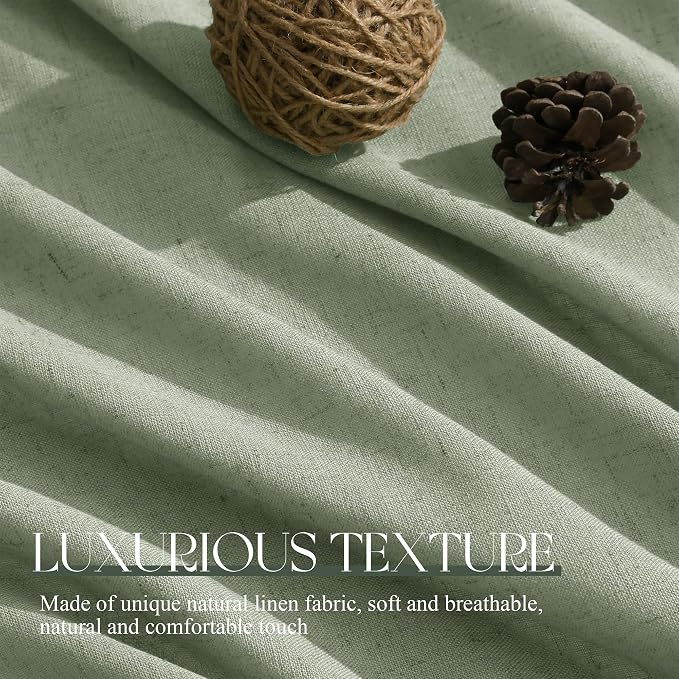 Jowels Light Sage Green Linen Curtains 90 Inch 2 Panels for Living Room | Light Filtering Semi Sheer Curtain, Back Tab Pocket Pleated Look, Boho Farmhouse Textured Privacy Drapes for Bedroom Window