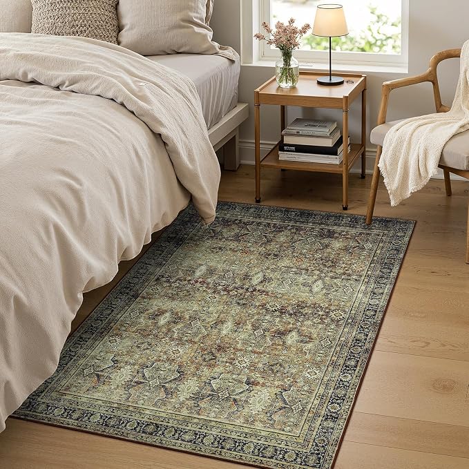 Lofus 4x6 Area Rug for Entryway,Brown Non Slip Area Rugs for Kitchen, Washablee Soft Rugs for Bedroom, Living Room, Tool Room Nursery Room
