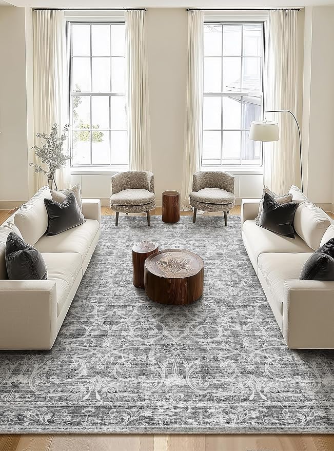 Washable Rugs for Living Room: 10x14 Area Rugs for Bedroom Ultra Soft Non-Slip Stain Resistant Vintage Boho Large Carpet for High-Traffic Dining Room - Farmhouse Decor