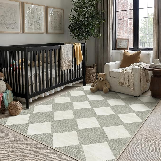 PureCozy Machine Washable Gray 3x5 Area Rugs for Entryway Modern Soft Checkered Indoor Door Mats Non-Slip Stain Resistant Low Pile Accent Small Rug for Bedroom Kitchen Laundry Entrance