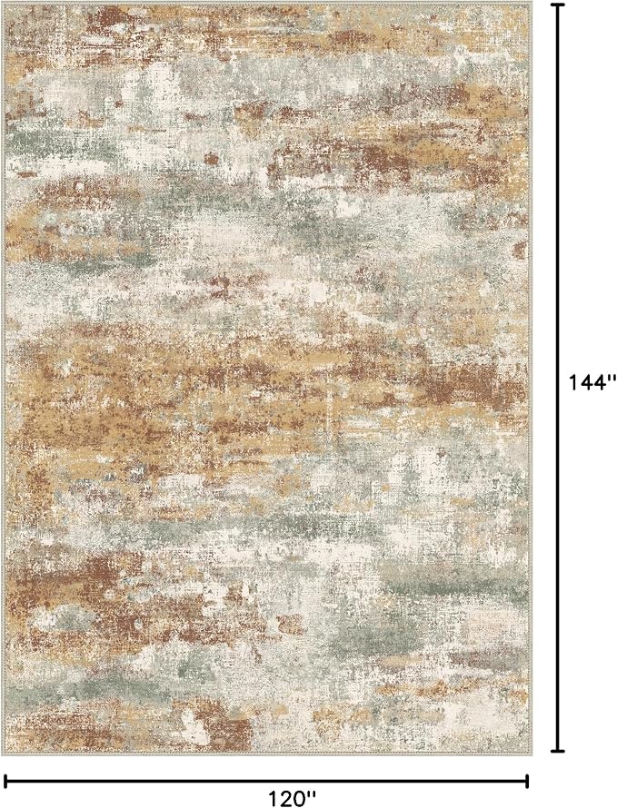 BEIMO Area Rugs 10x12 for Living Room Bedroom, Modern Abstract Machine Washable Rug, Large Soft Low Pile Floor Cover with Non Slip Backing for Dining Room, Orange Green
