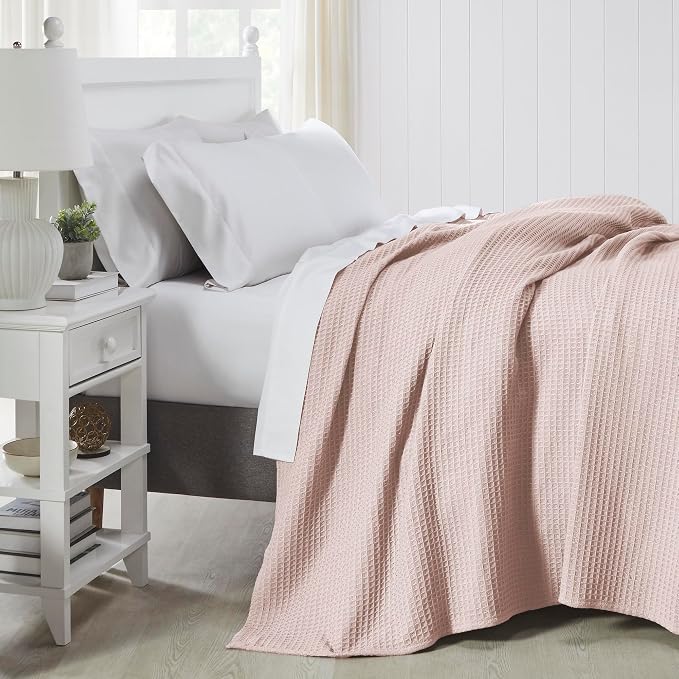 Modern Threads 100% Cotton Waffle Thermal Blanket, Blush, Twin/Twin XL