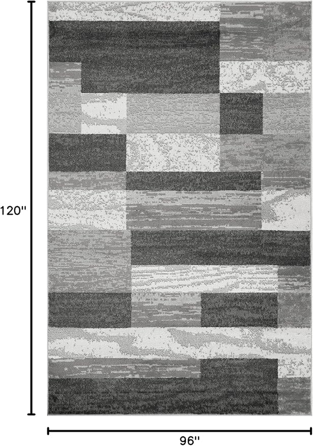 Superior Indoor Area Rug, Jute Backed, Modern Geometric Patchwork Floor Decor for Bedroom, Office, Living Room, Entryway, Hardwood Floors, Rockwood Collection, 8' x 10', Charcoal