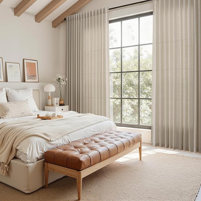 Nanspring Living Room Curtains 63 Inch Length Linen Blend Cobblestone Light Filtering Semi Sheer Curtain Back Tab and Rod Pocket Modern Farmhouse Decor Elegant Drapes for Bedroom 52x63, 2 Panels