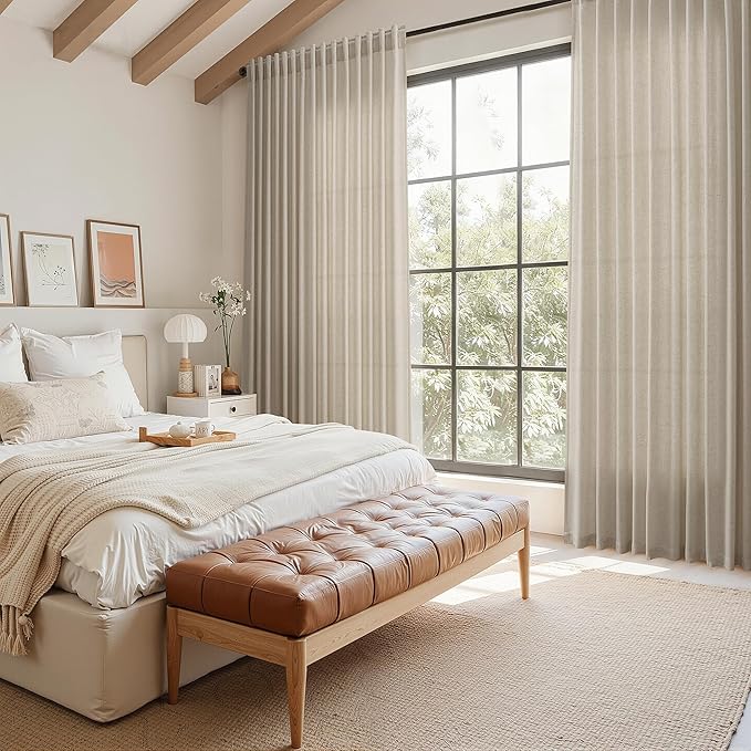 Nanspring 108 Inch Long Curtains for Living Room Cobblestone Linen Blend Light Filtering Semi Sheer Curtain Back Tab Modern Farmhouse Decor Floor to Ceiling High Window for Bedroom 52x108, 2 Panels