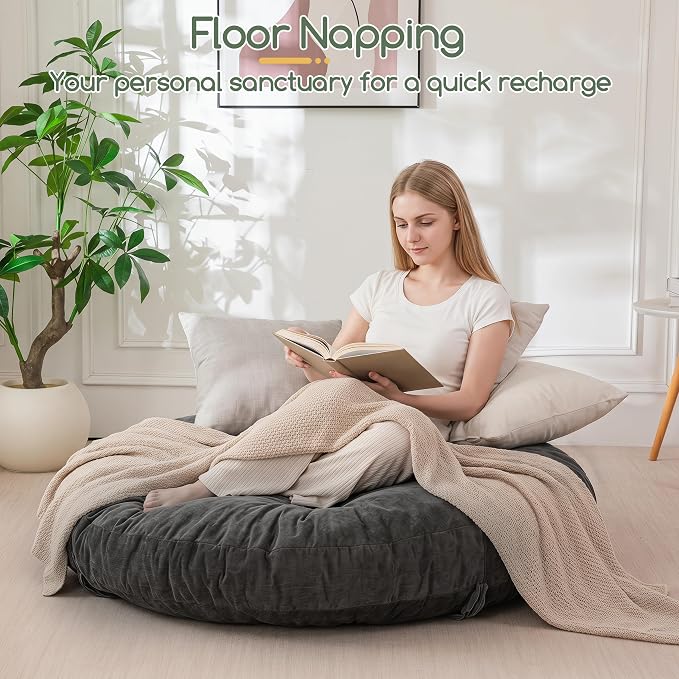 HIGOGOGO Papasan Chair Cushion with Chenille Cover (Without Chair), Soft Supportive Cushion, Dark Grey, 48 x 48 Inch