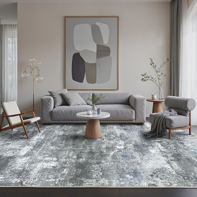 BEIMO Area Rugs 8x10 for Living Room Bedroom, Modern Abstract Machine Washable Rug, Large Soft Low Pile Floor Carpet with Non Slip Backing for Dining Room, Silver Grey