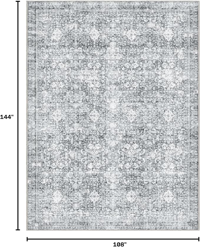 Sasttie 9x12 Area Rug, Ultra-Soft Washable Rug, Low Pile Foldable Thin Carpets with Non-Slip Backing, Skin-Friendly Stain Resistant Carpet for Living Room, Bedroom, Kitchen, Dorm, 9x12, Light Grey