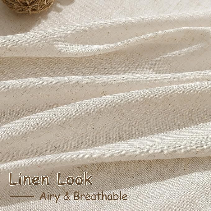 Nanspring Living Room Curtains 63 Inch Length Linen Cream Beige Luxury Light Filtering Semi Sheer Curtain Back Tab Modern Farmhouse Decor Elegant Coastal Drapes for Bedroom Office 52x63, 2 Panels