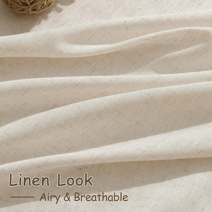 Nanspring Living Room Curtains 63 Inch Length Linen Cream Beige Luxury Light Filtering Semi Sheer Curtain Back Tab Modern Farmhouse Decor Elegant Coastal Drapes for Bedroom Office 52x63, 2 Panels