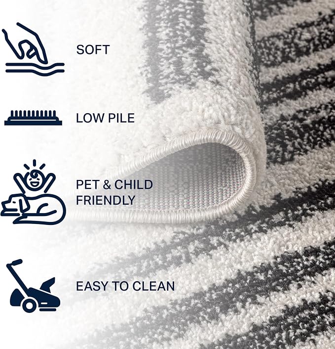 JONATHAN Y Khalil Modern Berber Stripe Cream/Black 4' Round Indoor Area Rug, Contemporary, Bohemian, Easy-Cleaning for Living Room, Bedroom, Kitchen, Pet Friendly, Non-Shedding (MOH207A-4R)