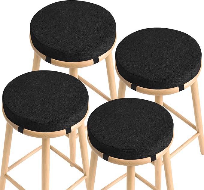AddGrace Round Bar Stool Cushions 4 Pack Bar Stool Seat Cushion Non Slip Round Chair Pads with Removable and Washable Cover 12x12 Inch Black