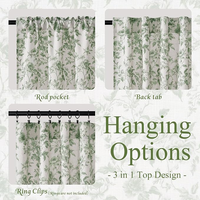 StangH Farmhouse Sage Green Floral Curtains for Living Room, Luxury Peony Patterned Linen Look Drapes for High Ceiling, Aesthetic Nature-Inspired Privacy Window Treatments, W52 x L96, 2 Panels