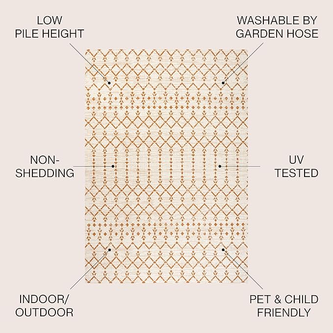 JONATHAN Y Moroccan Geometric Indoor Outdoor Area Rug 4X6 Cream/Orange, Ourika Textured Weave for Backyard, Patio, Porch, Easy-Cleaning, High Traffic, Pet-Friendly, Non-Shedding (SMB108O-4)