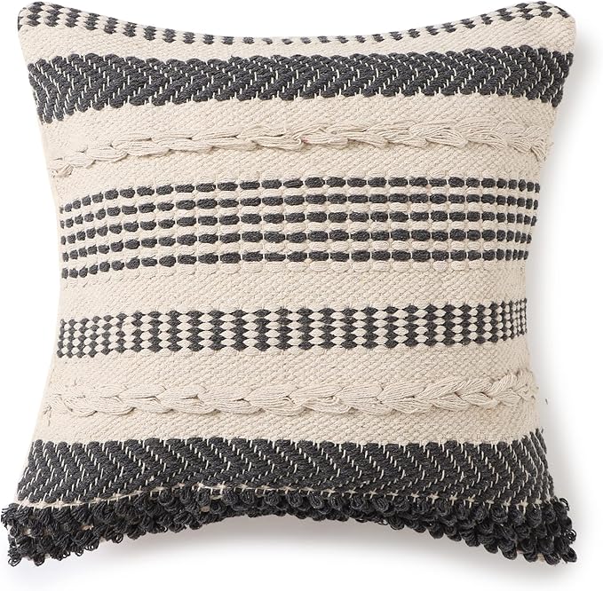 REDEARTH · Boho Textured Throw Pillow - Cushion Covers Woven Tufted Decorative Farmhouse Cases Set for Couch - Sofa - Bed - Dining - Patio - Outdoor - 100% Cotton (18"x18" -Precis Descant) Pack of 2