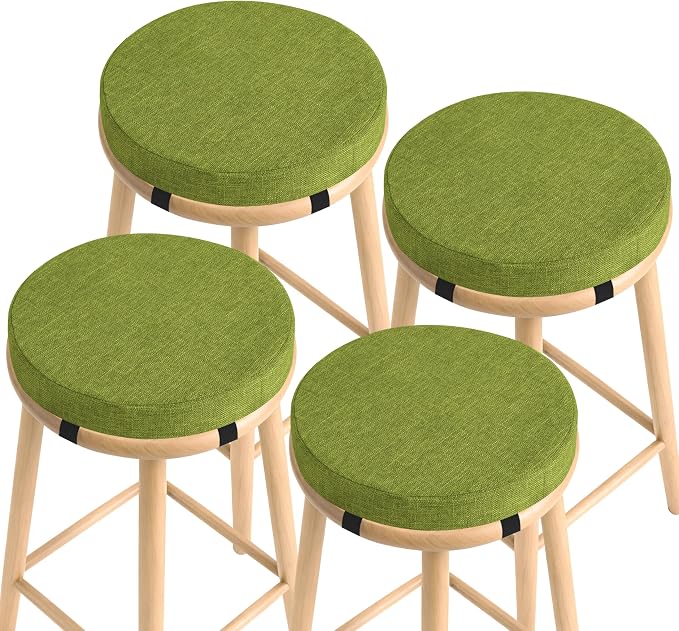 AddGrace Round Bar Stool Cushions 4 Pack Bar Stool Seat Cushion Non Slip Round Chair Pads with Removable and Washable Cover 12x12 Inch Green