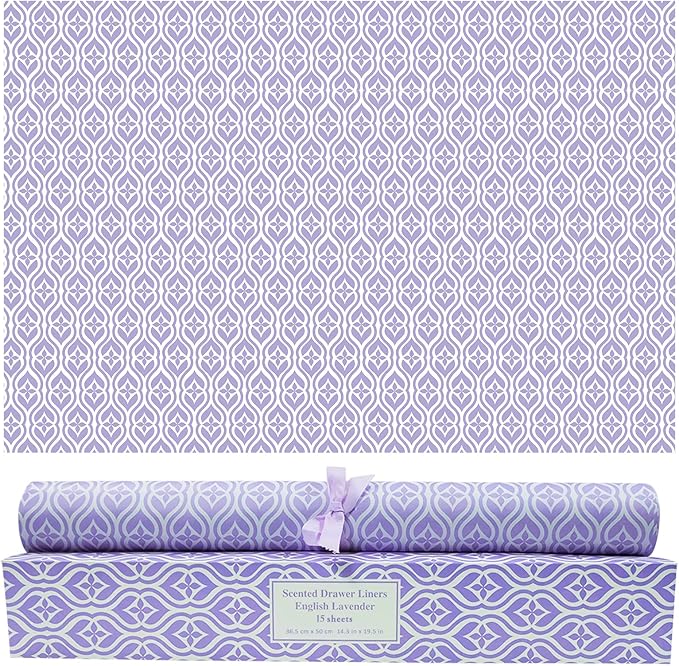SCENTORINI Scented Drawer Liners for Dresser, 15 Sheets Lavender Scent Shelf Paper Liners, Non-Adhesive 14.3x19.5 Inch, for Home Fragrant Bedroom Drawer Closet Shelves