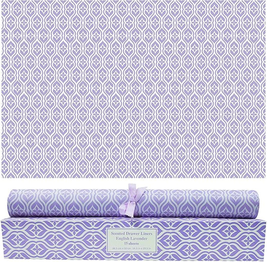SCENTORINI Scented Drawer Liners for Dresser, 15 Sheets Lavender Scent Shelf Paper Liners, Non-Adhesive 14.3x19.5 Inch, for Home Fragrant Bedroom Drawer Closet Shelves