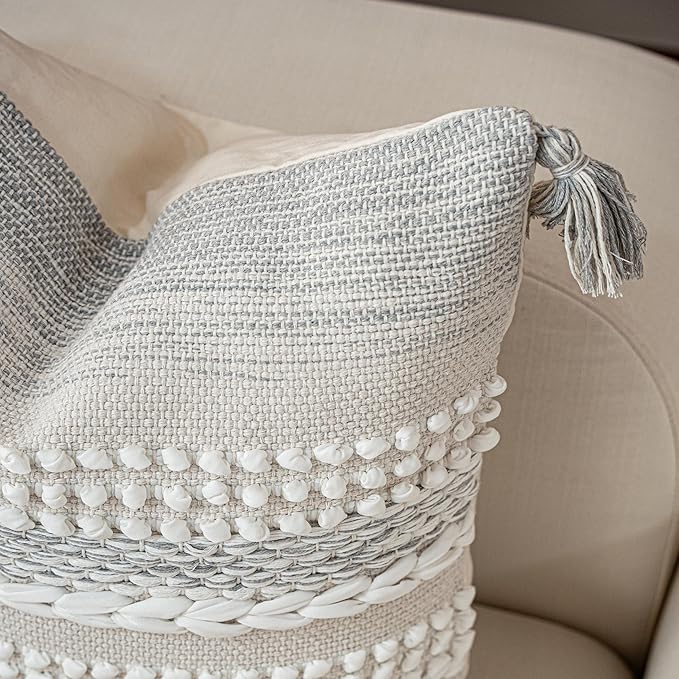 BlissBlush Gray Decorative Lumbar Pillow Cover 14x24, Boho Accent Throw Pillow Case for Couch Sofa Bed, Modern Farmhouse Textured Lumbar Cushion Bedroom Living Room, Cover ONLY
