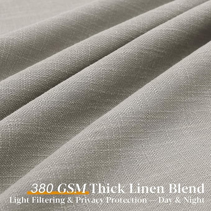Taupe Linen Curtains 112 Inch Length 2 Panels Set Semi Sheer Light Filtering Privacy Window Drapes for Living Room Dark Flax Viral Pinch Pleated Curtains 112 Inches with Hooks Rings Burlywood Birch