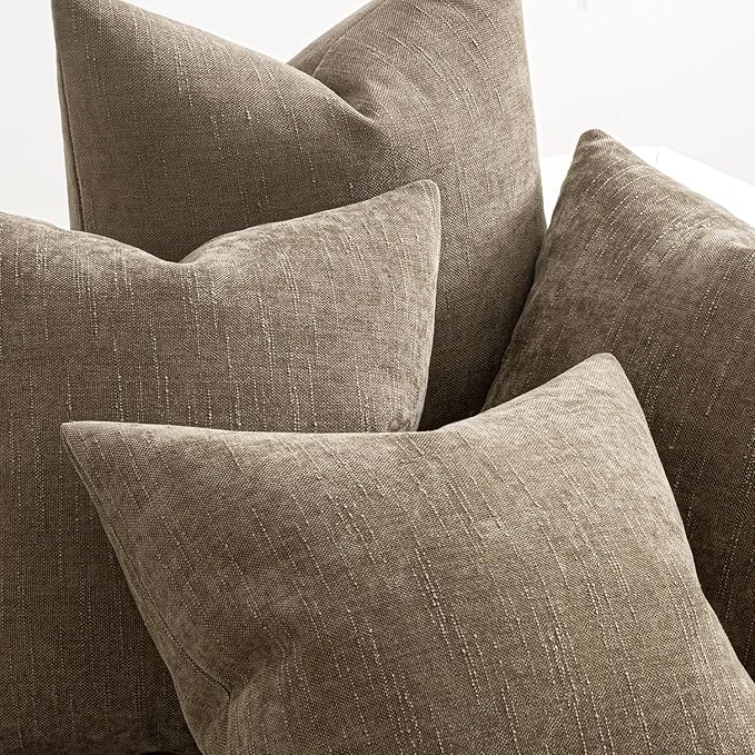 MIULEE Pack of 4 Decorative Throw Pillow Covers 18x18 Inch Taupe Chenille Textured Throw Pillows Boho Farmhouse Accent Cushion Covers for Modern Home Decor Couch Sofa Bed Living Room