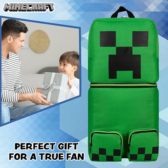 Minecraft Backpacks for Kids Creeper Boy Bag with Zipped Pockets Adjustable Straps Kids Bag for Gaming Travel and School Backpack Boy Gifts (Green 3D, 19.68x8.26x7.28inch)