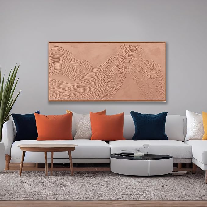 Framed Wall Art Abstract Canvas Hand Painted Wall Decor Artwork Reddish Brown Variational Texture Minimalist Modern Art For Living Room Bedroom Dining Room Home Office Decor 20x40 Inch