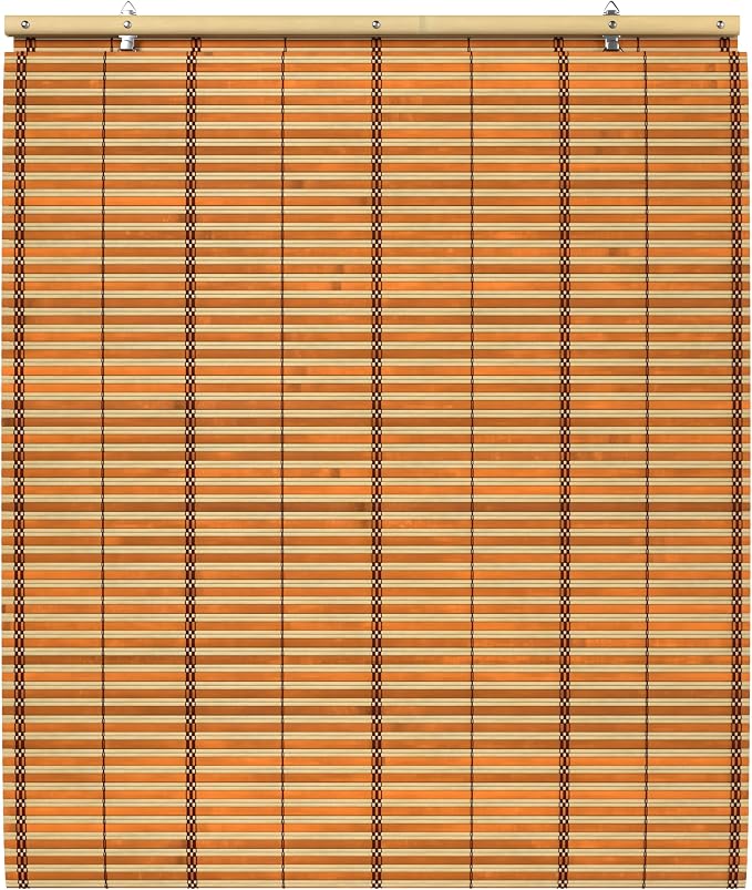 Red Lantern Burnt Bamboo Cordless Window Shade - Two-tone Honey, 24" Wide