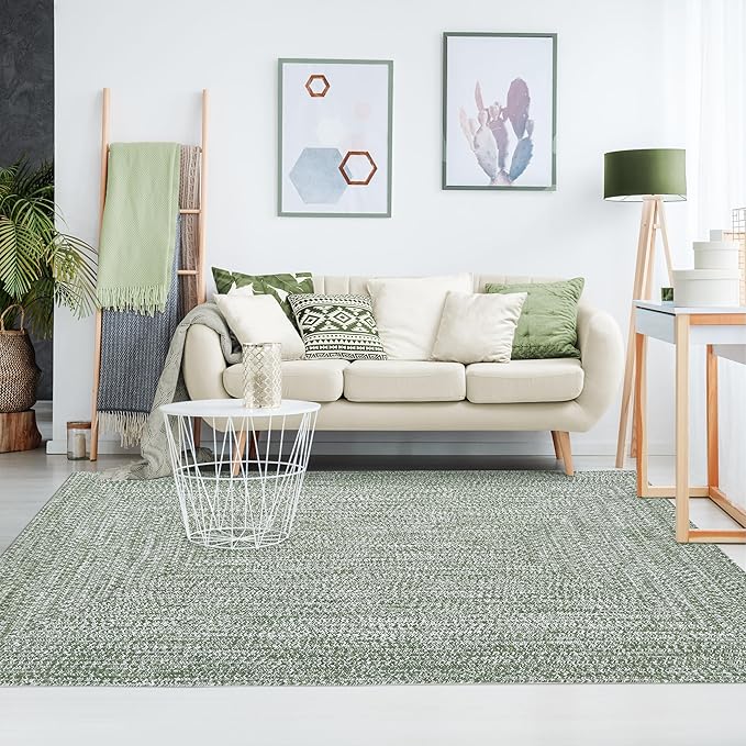 Superior Large Indoor/Outdoor Area Rug, Multi-Tone Reversible Braided Floor Decor for Patio, Front Porch, Entryway, Living Room, Office, Nursery, Artistic Home, 5' x 8', Green-White