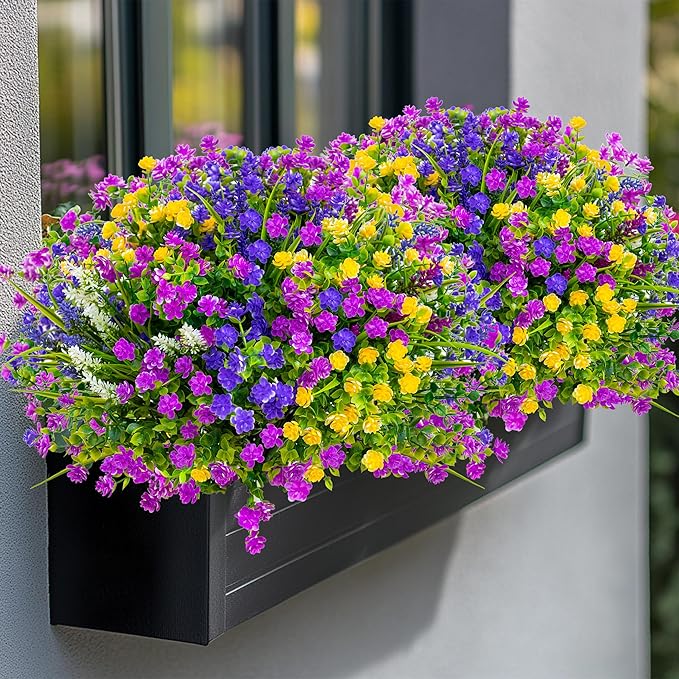 AXYLEX Artificial Flowers Outdoor Fake Plants - 12 Bundles UV Resistant Shrubs No Fade Faux Plastic Greenery Home Garden Porch Patio Decoration Indoor (1, Multi-12pcs)