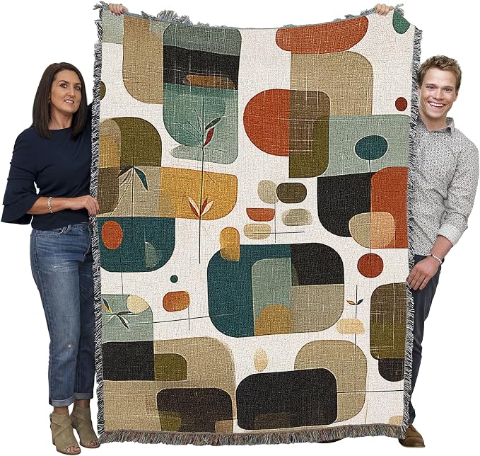 Pure Country Weavers Abstract Linen Shapes Blanket - Mid Century Modern - Gift Tapestry Throw Woven from Cotton - Made in The USA (72x54)