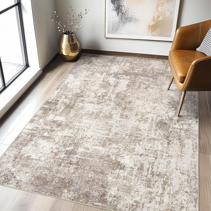 LOONGRUG 3x5 Rug for Living Room: Washable Large Abstract Soft Rug Stain Resistant Indoor Floor Non-Slip Accent Carpet for Women Modern Home Enthusiasts Aged- Bedroom Nursery Playroom- Beige Brown