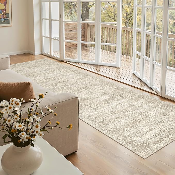 Soalmost Runner Rug 3x8 Washable Non-Slip Hallway Runner Rugs for Kitchen Bathroom Laundry Room Beige Vintage Floor Carpet Runners for Hallways Entryway